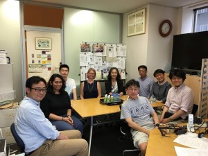 Lab Visit! Kono-sensei, Sarah, Packard-san, Ogawa-san, and Endo-san all visiting the lab! ~ Brianna Garcia