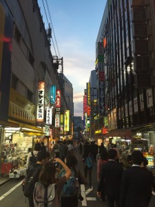 Twilight lights: A dinner outing to Akihabara against a beautiful backdrop of light and color. - Haihao Liu 