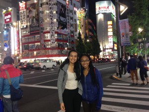 Mayssa and I Akihabara: Used our Suica cards after watching sumo to walk the streets of Akihabara at night. - Submitted by Shweta Modi 