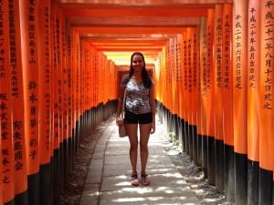 Fushimi Inari Shrine: Several of the Osaka Nakatani students and I visited this famous path of tori gates a few hours before we all met up at Kyoto Station. ~ Shweta Modi 