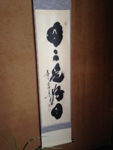 Kakemono – The poem displayed at the tea ceremony. “Don’t expect too much for the future, just do your best for today.” ~ Chandni Rana