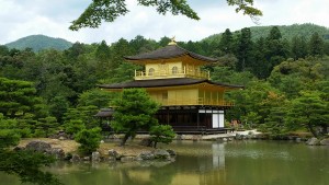 Kinkakuji: There are many beautiful sights in Kyoto, but not many are as remarkable as this one. This building is known as the “Golden Pavilion” (for obvious reasons). Built by a shogun, each floor represents a different style of architecture. ~ Nickolas Walling