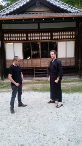 Donning the Yukata: We were all given yukata in Kyoto! Yukata are a type of traditional Japanese clothing which look like an elegant robe with a sash tied around the middle. In this picture I’m getting a modelling lesson from the photographer. ~ Nickolas Walling