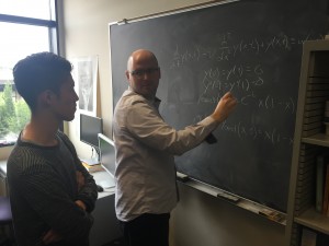 Discussion of our model condition with my mentor Caleb. In CAAM lab at Duncan Hall. We were so excited.