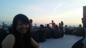 Relaxing at the rooftop of the Hampton Hotel with Unon-chan. The view was so beautiful. Unon-chan is so cute. ~ Soya Miyoshi 