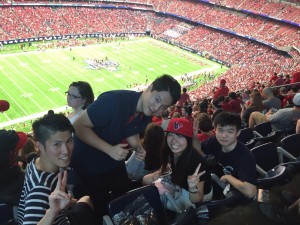 At the NRG stadium--- I am a big fan of rugby, but now I am crazy about American football. ~ Yunong Wang