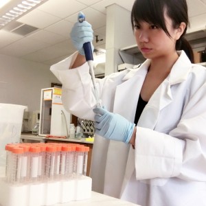 Me at my lab --- It was very challenging for me to take samples by each one minute. ~ Yunong Wang 